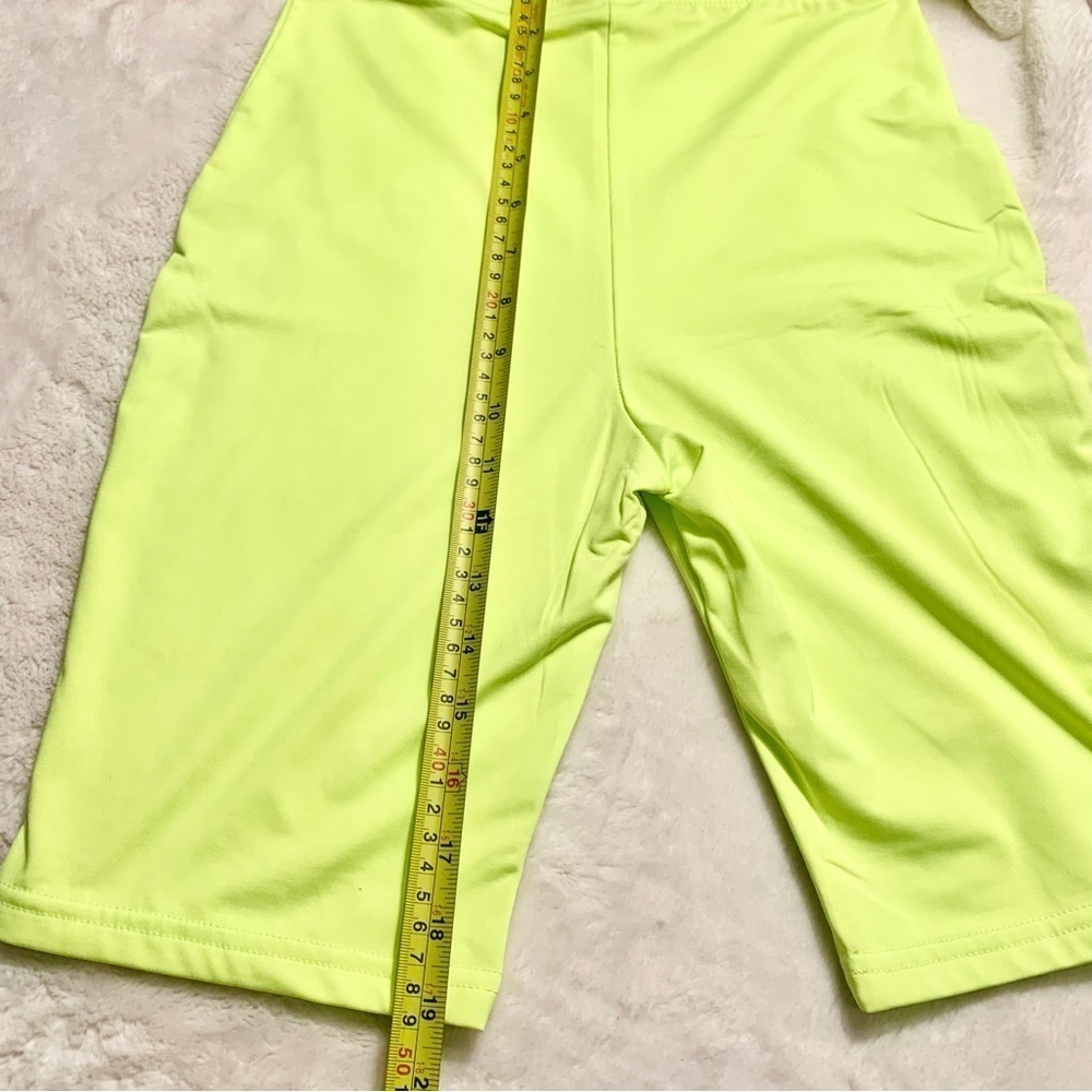 NEW 2-Pce Set Small Neon Yellow Bike Shorts & Short-Sleeve Top Back Zip Stretch - Picture 12 of 13